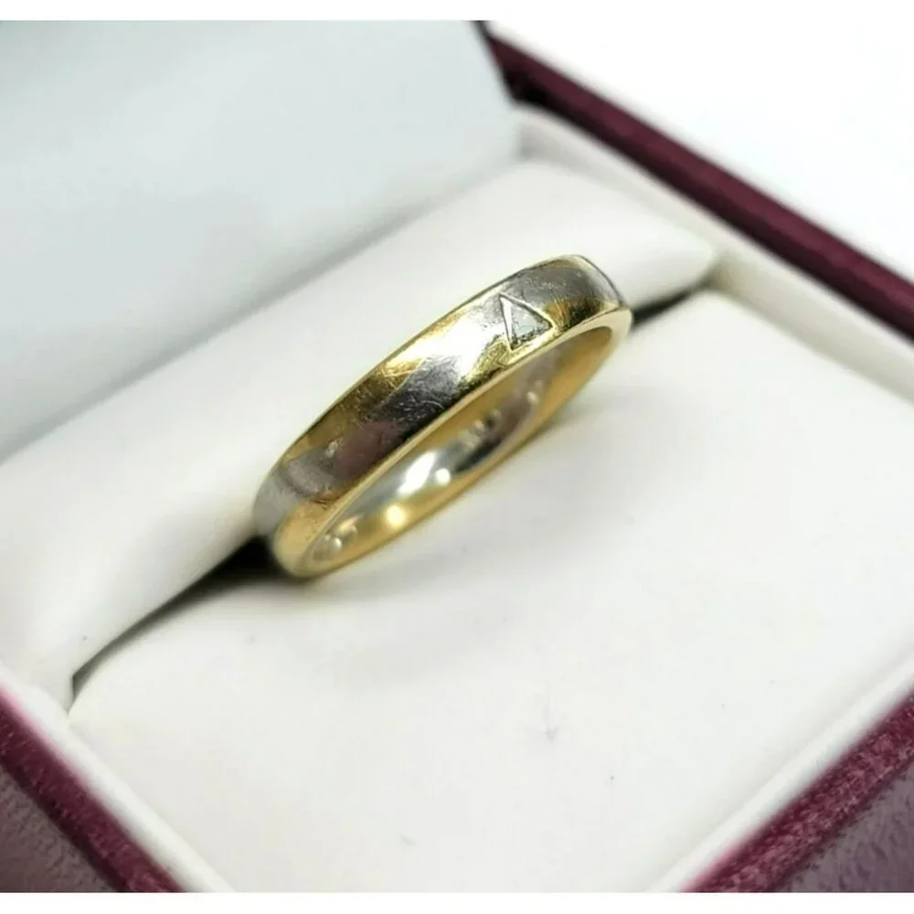 18k Yellow Gold and 950 White Platinum Wave Ring with Triangle Diamond CT3